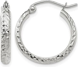 Diamond2Deal 14k Gold Diamond-cut 2.5x18mm Hollow Hoop Earrings