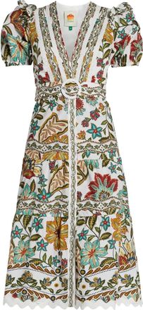 Farm Rio Abito midi Botanicals - Bianco