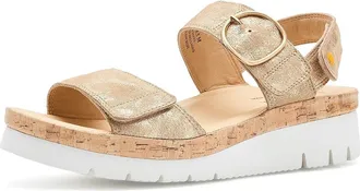 Samuel Hubbard Portola Two-Strap Womens Sandals Gold Metallic Suede : 7.5 B - Medium, Leather
