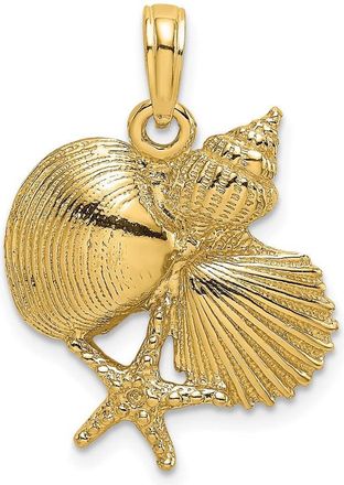 Diamond2Deal 14k Yellow Gold Textured Shell Cluster and Starfish Charm Pendant