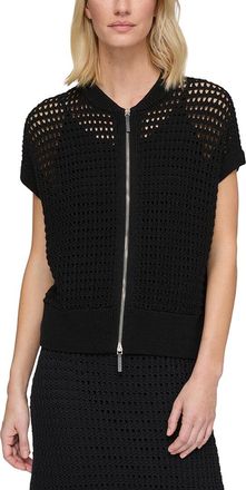 Lafayette 148 New York Petite Open Stitch Zip Front Sweater