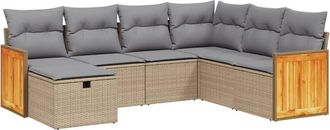 vidaXL Juego De Sof&aacute;s Jard&iacute;n Con Cojines Beige Mezcla 7 Pzas Rat&aacute;n Pe Vidaxl