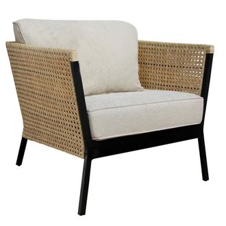 LOLAhome Sill&oacute;n de jard&iacute;n Niva de rejilla de rattan sint&eacute;tico