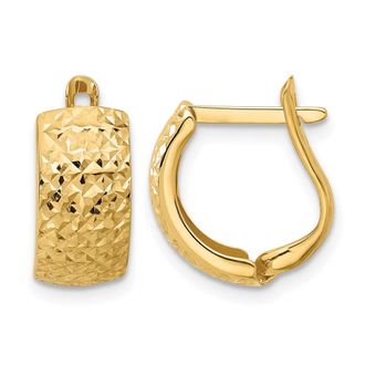 Diamond2Deal 14K Gold Polished and Diamond-cut Omega Back Earrings