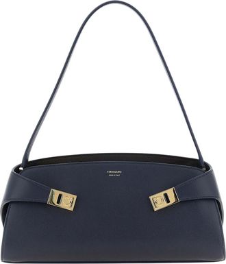 Ferragamo Navy Blue Hug East-West Large Shoulder Bag