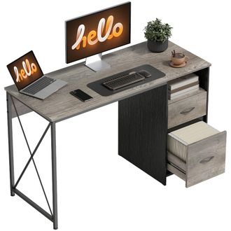 OEM Mesa De Ordenador 120x50 Cm Escritorio De Ordenador Industrial Con Compartimento Y 2 Cajones Para Oficina Gris Claro