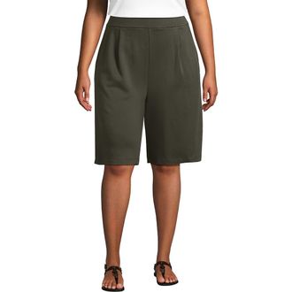 Lands End Plus Size Sport Knit High Rise Pleated 12 Bermuda Shorts in Forest Moss at Nordstrom, Size 3X