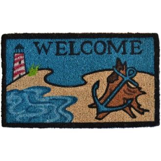 Imports Decor Nautical Beach Coir Doormat, Lighthouse Anchor Design Coconut Fiber Door Mat with Fade Resistant Colors