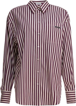 Brunello Cucinelli Cotton Poplin Shirt With Shiny Tab Shirts Beige-Donna