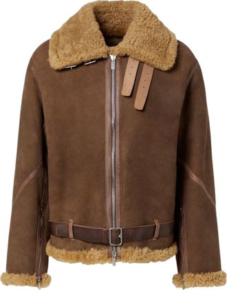 Generic Mens 100% Sheepskin Leather Aviator Jacket - Brown with Artificial Fur Lining, Winter Coat, Gift for him, Brown, L