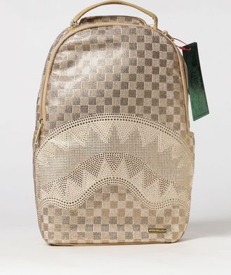 Sprayground 2 Tone Gold Trinity Backpack with Check Pattern and Rhinestone Logo