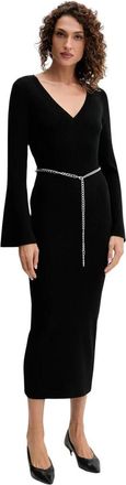 Michael Kors Wool Blend Belted Midi Dress - Dames - Kleedjes - Zwart - M - Wol - Kleedjes