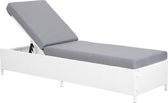 Beliani Beliani - Tumbona De Jard&iacute;n De Rat&aacute;n Sint&eacute;tico Reclinable Blanco Con Coj&iacute;n Gris Turin Ii