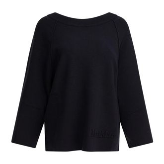 Max Mara Blauwe Gebreide Trui Sweater Aw 25 - Dames - Ronde hals truien - Blauw - M - Wol - Truien & Vesten