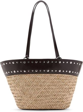 Mango Studded Raffia Shopper Bag in Chocolate at Nordstrom