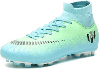 Generic Unisex Outdoor Athletic Football Shoes - Indoor Breathable Training Soccer Sneakers - High-top Football Shoes (Green-Long Cleats,7.5)