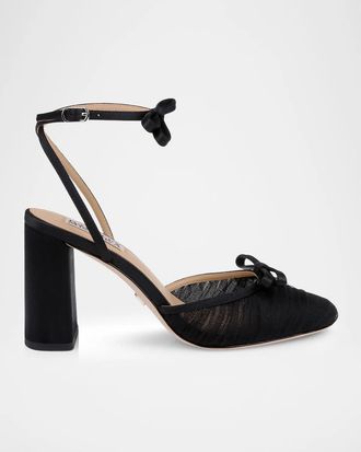 Badgley Mischka Rebeca 85MM Bow-Detail Pleated Tulle Pumps