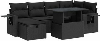 vidaXL Set De Sof&aacute;s De Jard&iacute;n 7 Pzas Con Cojines Rat&aacute;n Sint&eacute;tico Negro Vidaxl