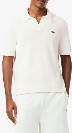 Lacoste Johnny Collar Cotton Blend Boucl&eacute; Knit Polo Sweater in Flour at Nordstrom, Size 6