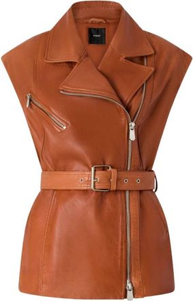Pinko Leren vest in bikerstijl - Dames - Bodywarmers - Bruin - M - Leer - Jassen