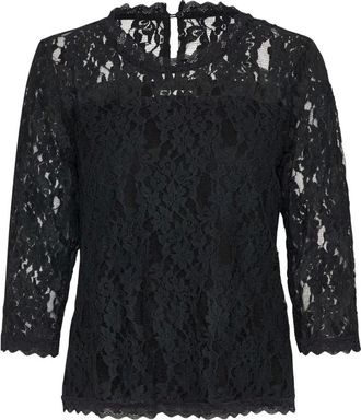 Cream Overhemden, Dames, Zwart, S, Katoen, Zwart Kant 3/4 Mouw Blouse