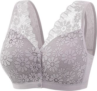 Generic New Front Buckle Underwear Female Thin Without Ring Large Size Bra Vest Lace Bra Ladies Briefs Size 12 Cotton Womens Briefs Size 10 (Grey, 38)