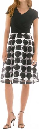 Joseph Ribkoff Stripe Polka Dot Fit And Flare Dress In Black/vanilla
