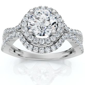 Pompeii3 1 1/10Ct Lina Diamond Halo Engagement Ring 14k Gold or Platinum Lab Grown