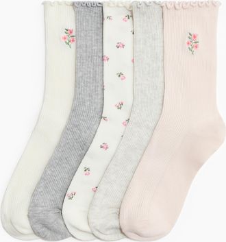 H&M 5er-Pack Gerippte Socken - Pink