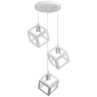 Trade Shop Trade Shop - Ara&ntilde;a De Techo De Suspensi&oacute;n 3 Cubos De Estilo Geom&eacute;trico 3d Ataque E27 Ip20 Lp-47 - Blanco