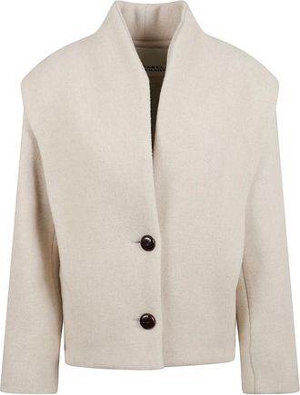 Isabel Marant Single-Breasted Coats, female, Beige, M, Beige Coat with V-Neckline and Buttons
