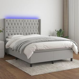 vidaXL Vidaxl - Cama Box Spring Colch&oacute;n Y Luces Led Tela Gris Claro 140x190 Cm