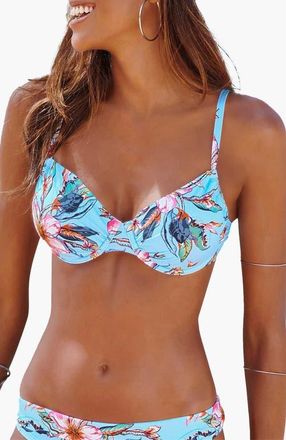 Lascana Womens Hibiscus Print Underwire Bikini Top Size 36C in Light Blue Printed at Nordstrom