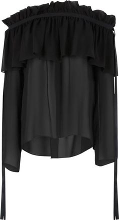 Nina Ricci Boat Neck Silk Top With Bow - Dames - Blouses - Zwart - M - Overhemden