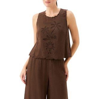Fifteen Twenty Elina Embroidered Sleeveless Top in Brown at Nordstrom, Size X-Small