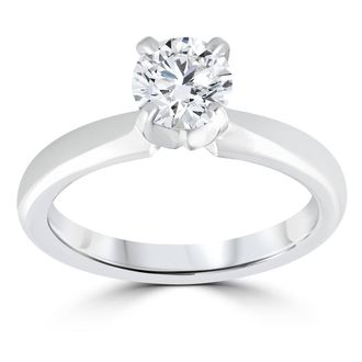 Pompeii3 1 ct Diamond Solitaire Round Brilliant Cut Natural Real 14k White Gold sz7 Size: 7