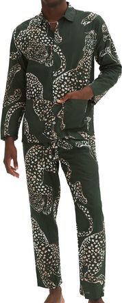 Desmond & Dempsey Mens Pocket Pajama Set in Jag Print Green at Nordstrom, Size Small