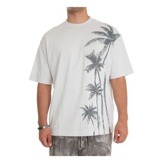 Emporio Armani Palm Tree Fantasy T-shirt met ronde hals - Heren - T-shirts - Grijs - M - Katoen - Tops