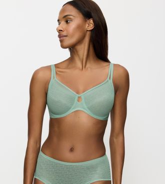 Triumph Minimizer-BH TRIUMPH Signature Sheer, Damen, Gr. 65, Cup E, gr&uuml;n (misty turquoise), T&uuml;ll, Obermaterial: 59% Polyamid, 41% Elasthan, BHs Minimizer-BH, 