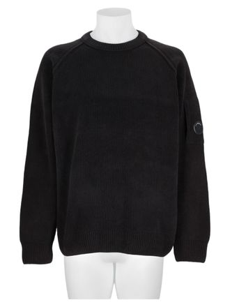 C.P. Company Black Ribbed Crew Neck Cotton Sweater