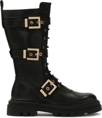 Kazar Laarzen met hoge schacht en stevige zool - Dames - Veterlaarzen - Zwart - 40 EU - Leer - Schoenen