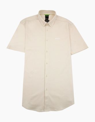 HUGO BOSS Mens Hugo Boss Regular-fit Shirt In Knitted Wrinkle-resistant Cotton Beige - Cream - Size: 48