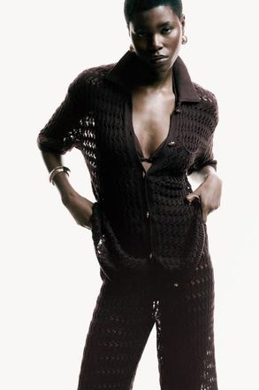 H&M Crochet-look Cotton Cardigan in Dark Brown at Nordstrom, Size X-Large