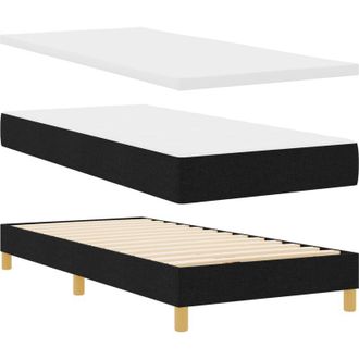 vidaXL Box Spring Bed with Mattress Cream 90x200 cm Fabric Black Vidaxl