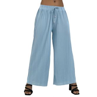 Generic Womens New Pleated Wide Leg Classic Look Palazzo Trousers Elasticated Waist Plisse PDrawstring Front Pants (UK, Alpha, L, XL, Regular, Regular, Sky BK