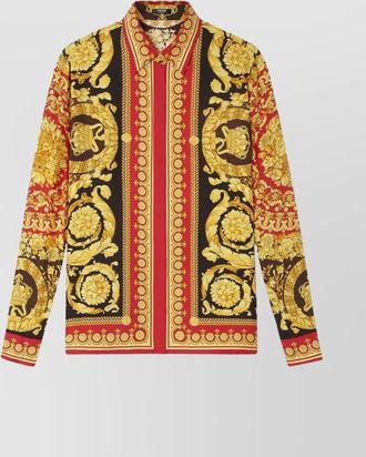 Versace sleeved baroque print button-down collar top