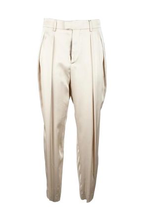 Berwich Cropped Beige Trousers with Fluid Drape and Tailored Silhouette