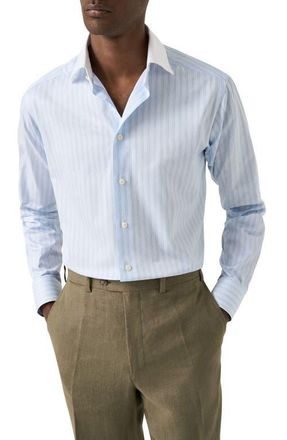 Eton Slim Fit Stripe Dress Shirt in Light Blue at Nordstrom, Size 14.5