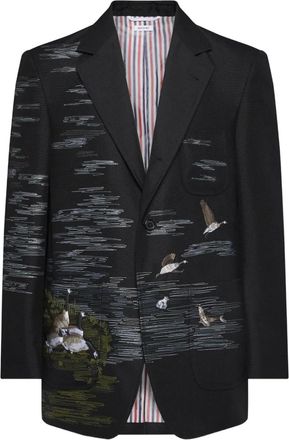 Thom Browne Blazer con ricamo - Nero