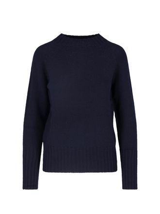 Drumohr Navy Blue Merino Wool Sweater with Ribbed Trims